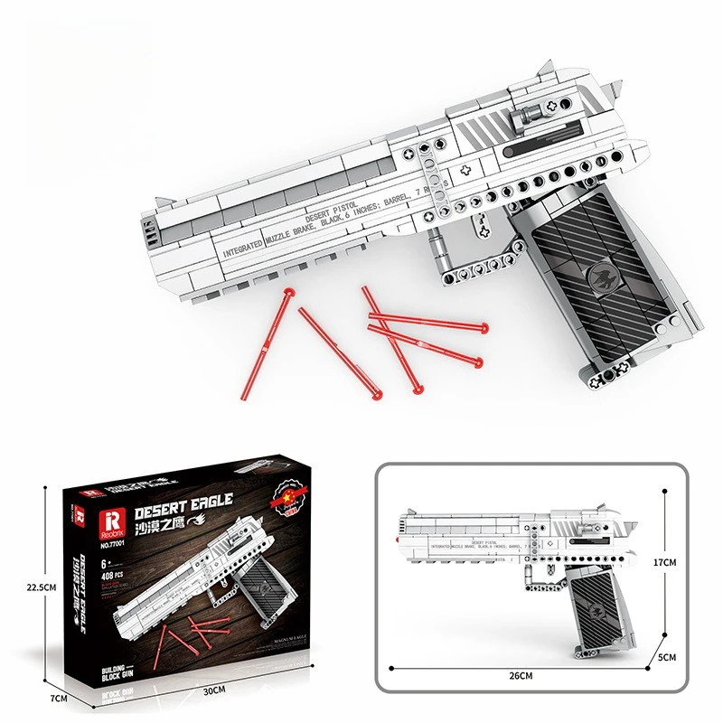 77001 Desert Eagle Gun Modell 408 Stück DIY Montage Bausteine Militärwaffen Serie Lernspielzeug Geschenk für Jungen und Erwachsene