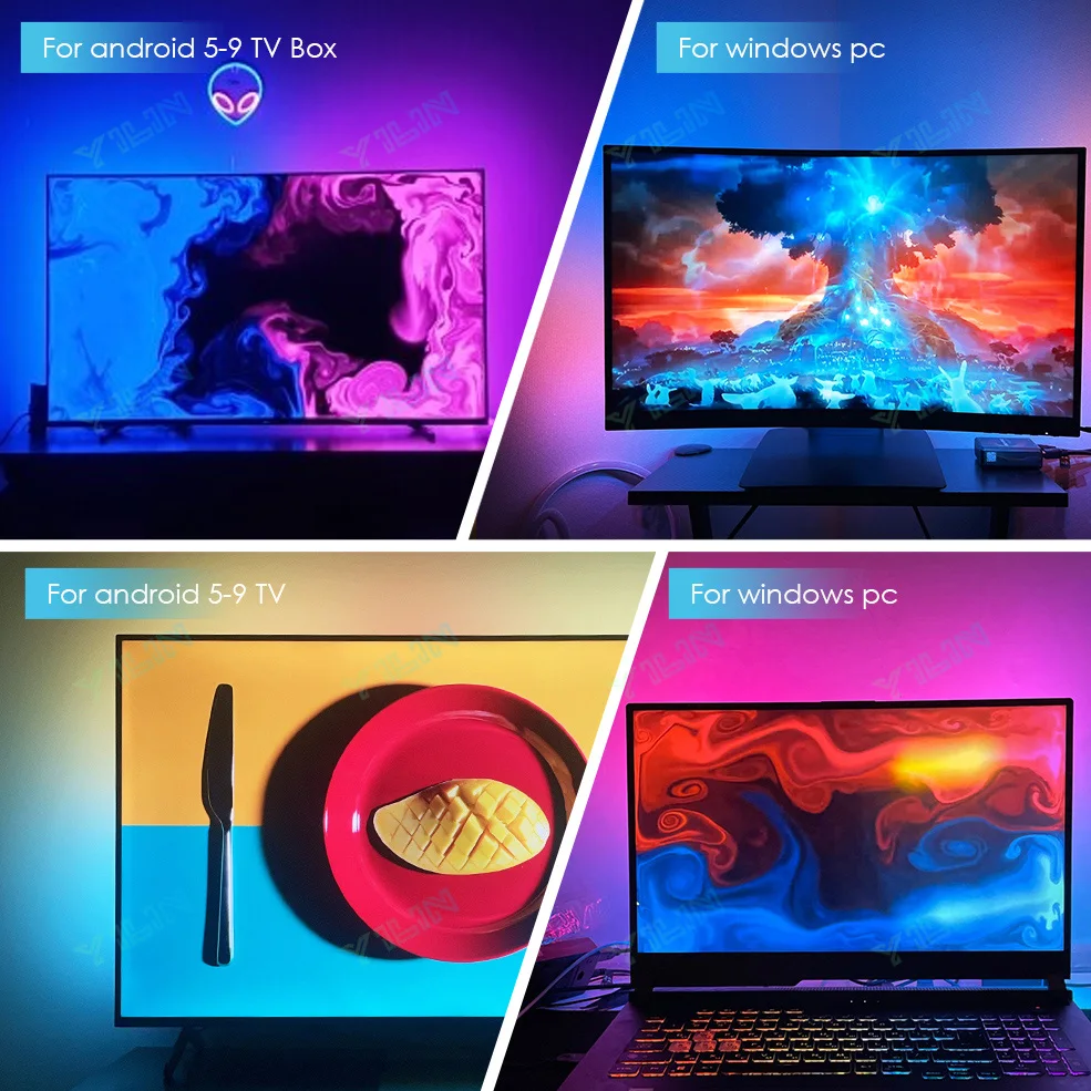 Immersive LED Strips TV PC Background Light RGBIC Dream Color Computer Screen Monitor Color Sync Smart Control Ambient Lamps