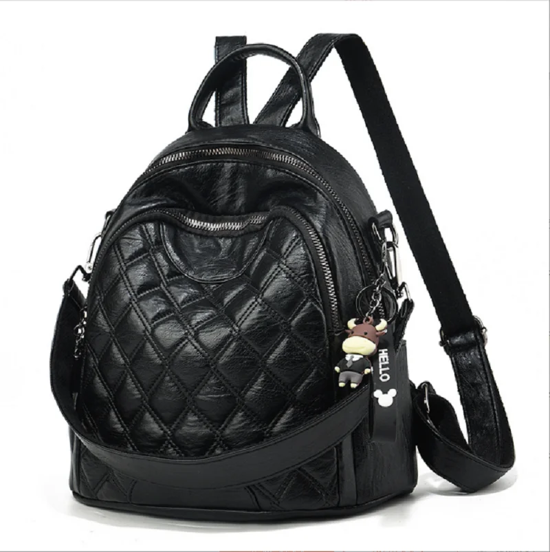 2025 Korean Fashion Diamond Lattice Small Backpacks Women's High Quality Soft Leather Shoulder Bags Totes Casual Crossbody Bag