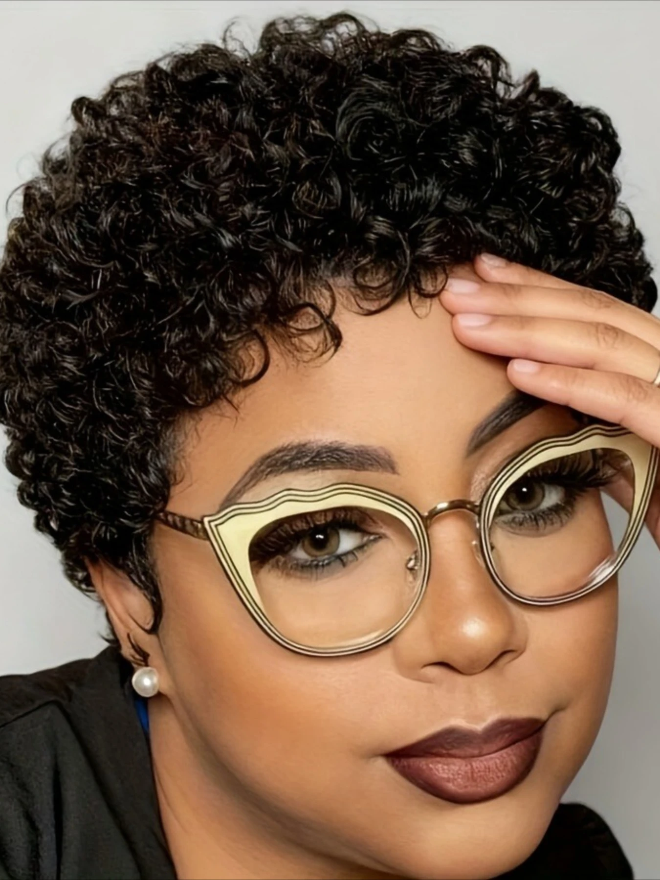 Wig rambut manusia afro pendek keriting 150% kepadatan, 4 inci, buatan mesin penuh, wig afro pendek untuk wanita, wig pixie cut rambut manusia