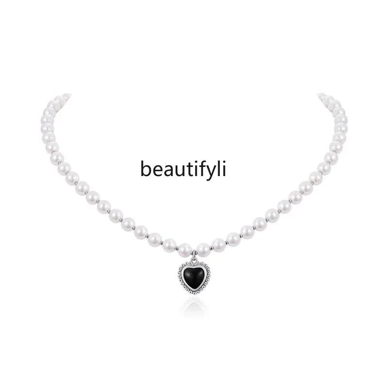 

Black Love Pendant Pearl Necklace Accessories Female Design Premium Clavicle Chain