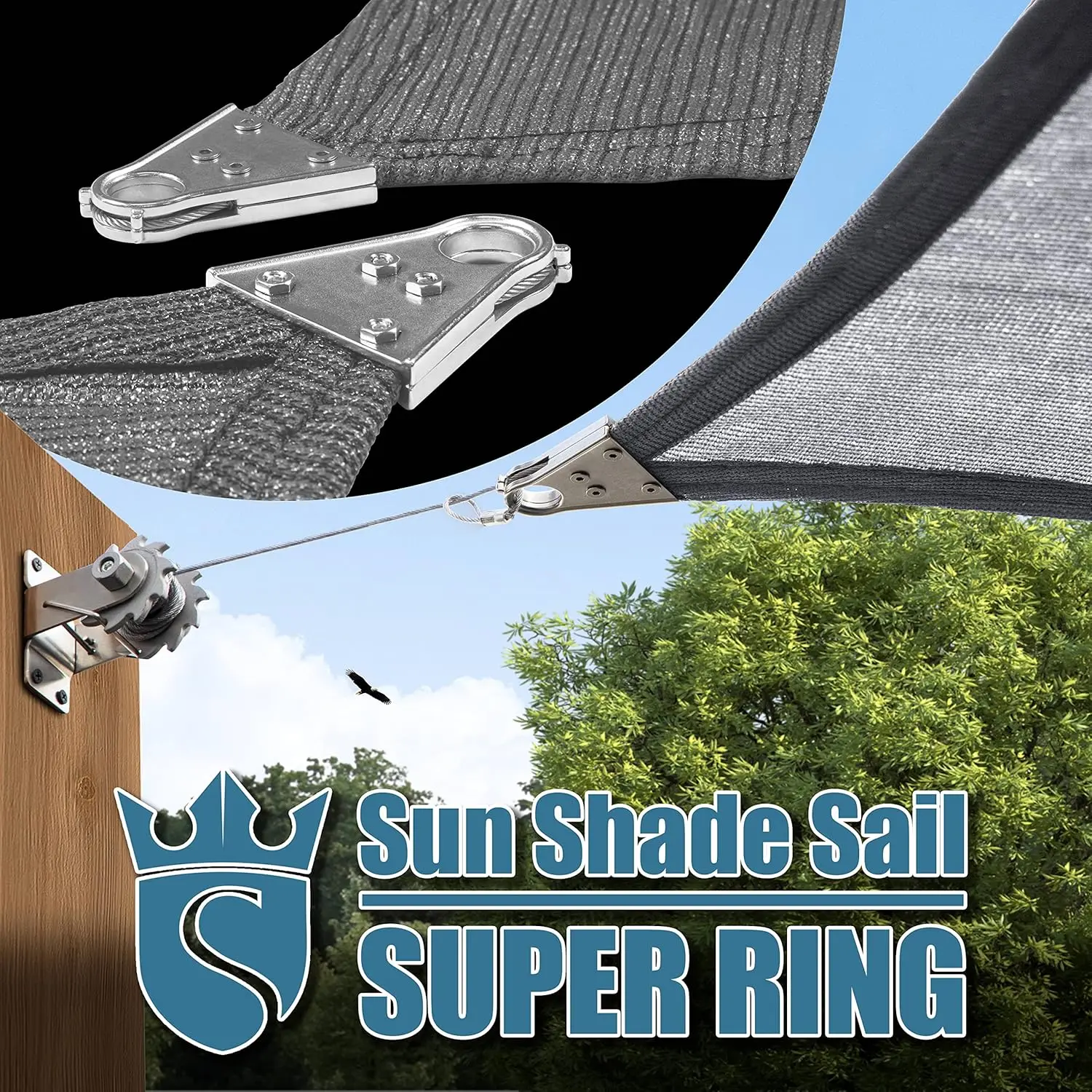 15' x 35 Grey Rectangle Square Super Ring Sun Shade Sail Canopy Awning 260 GSM Heavy Duty & 95% UV Blockage for Backyard Outdoor