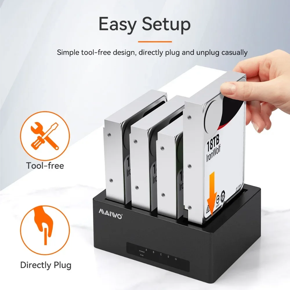 MAIWO 4 Bay Caja de disco duro de 3,5 pulgadas USB C Caja de disco duro externo SATA a USB3.0/Tipo-C Estación de acoplamiento HDD para HDD de 2,5/3,5 pulgadas