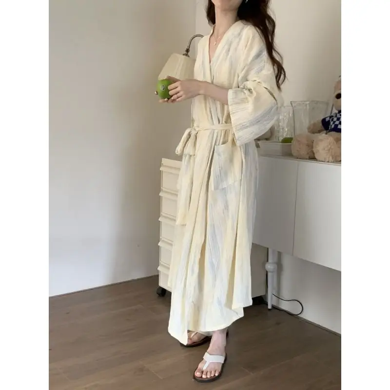 Tie Dye Robe for Women with Belt Summer Sleepwear Nightdress Japanese Pocket Night Wears One Piece Korean Reviews Many Pajama