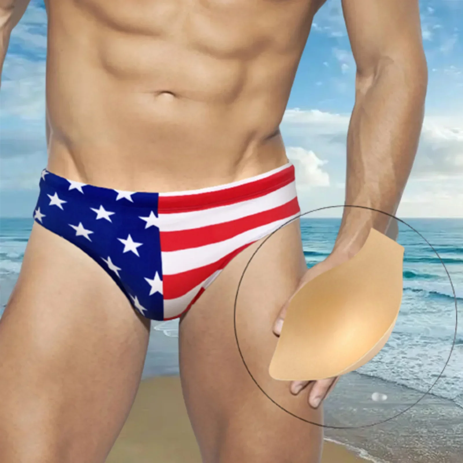 Bikini Swimwear Swimsuit Stars And Stripes Surf Swim Trunks Mens Nylon Pouch-Cup Sexy Beach Swim Briefs Fashinable