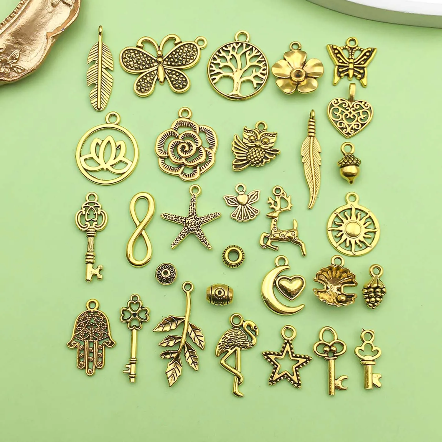 30pcs Golden Charms Alloy Various Styles Pendants For DIY Bracelets Necklaces Earrings Jewelry Making Accessories