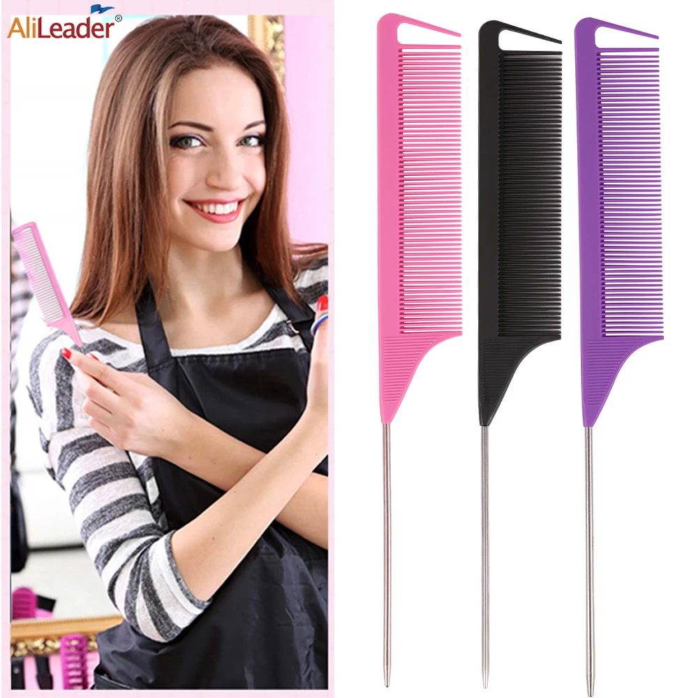 

Rat Tail Comb for Hair Cutting Antistatic Separate Parting Comb Heat Resistant Teasing Combs with Stainless Steel Pintail