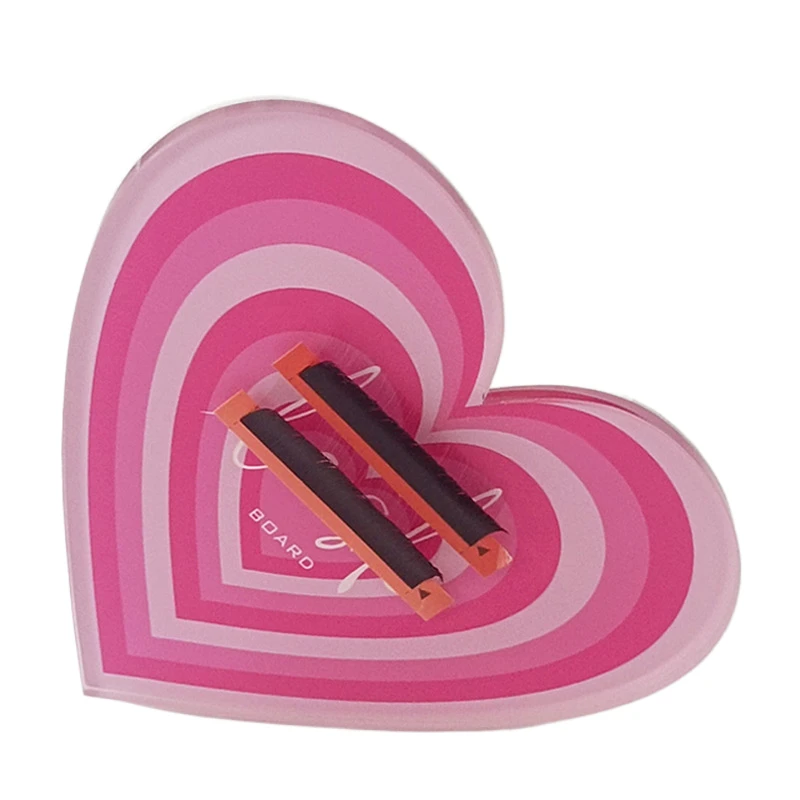 Venta al por mayor, herramienta de pestañas acrílicas personalizadas, paleta de extensión de pestañas, azulejos magnéticos de pestañas de San Valentín con corazón rosa bonito