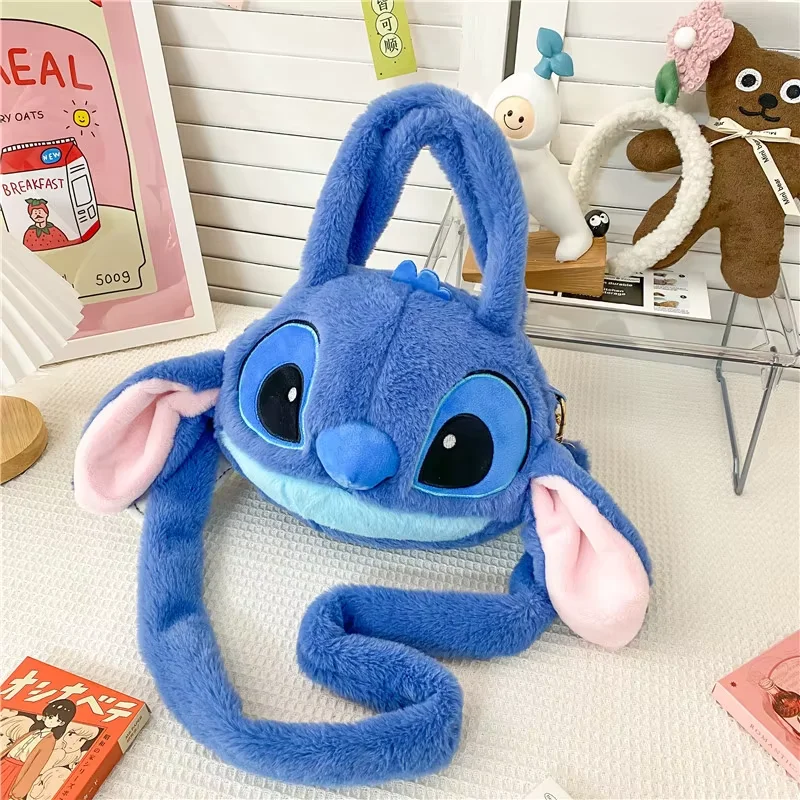 Disney New Lilo & Stitch Toys Kawaii Plush Messenger Bag Girl Handbag Anime Stuffed Toys Children Cartoon Plushie Soft Bag