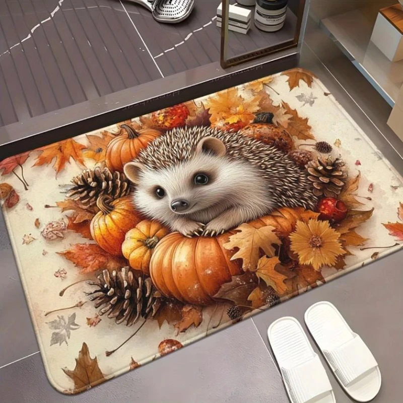 Autumn Harvest Pumpkin Hedgehog Welcome Door Mat Decor Kitchen Corridor Balcony Rugs Bedroom Beside Foot Mat Bathroom Rugs