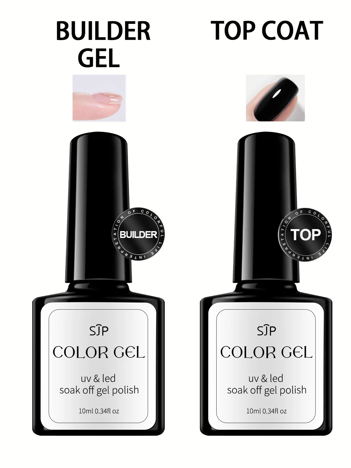 SJP 10ML 베이스 코트&탑 코트, 빌더 젤 및 매트 탑 코트 필요 UV/LED 램프 경화 내구성이 뛰어나고 오래 지속되는 젤 매니큐어