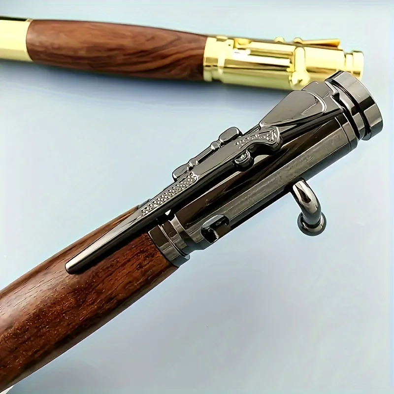 Luxury Wood Grain Metal Bolt Action Pen Bullet Tip Retractable Ballpoint Pen Elegant Business Office Writing Signature Gift Pen