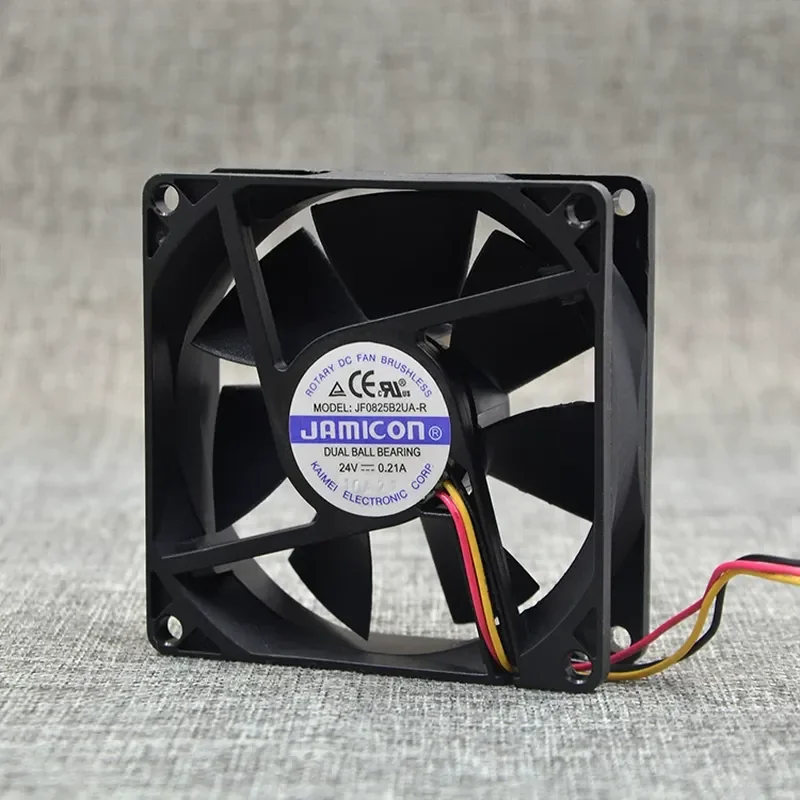 Genuine Original JAMICON 8CM 8025 24V 0.21A Fan for JF0825B2UA-R 3-Wire Double Roller Bearing