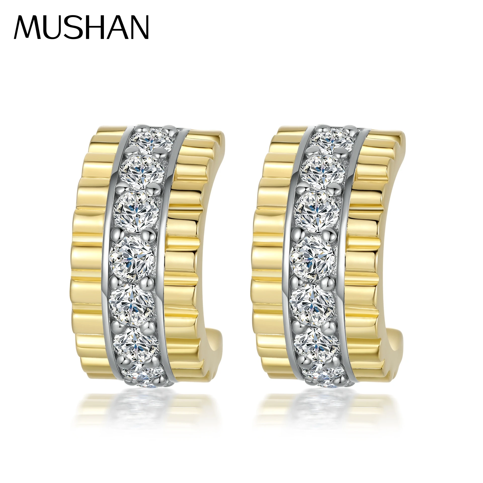 

MuShan Brand Jewelry 925 Sterling Silver Earrings Zircon 5A Leverback Statement Women 18K Gold Plated Fine Jewelry Earring