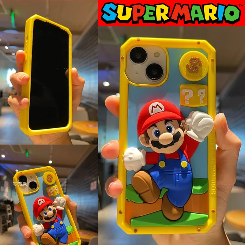 Super Mario Telefoon Hoesje 3d Voor Iphone 15 14 13 12 11 Pro Max Grappig Anime Spel Creatieve Siliconen Zachte Cartoon Schokbestendige Hoes