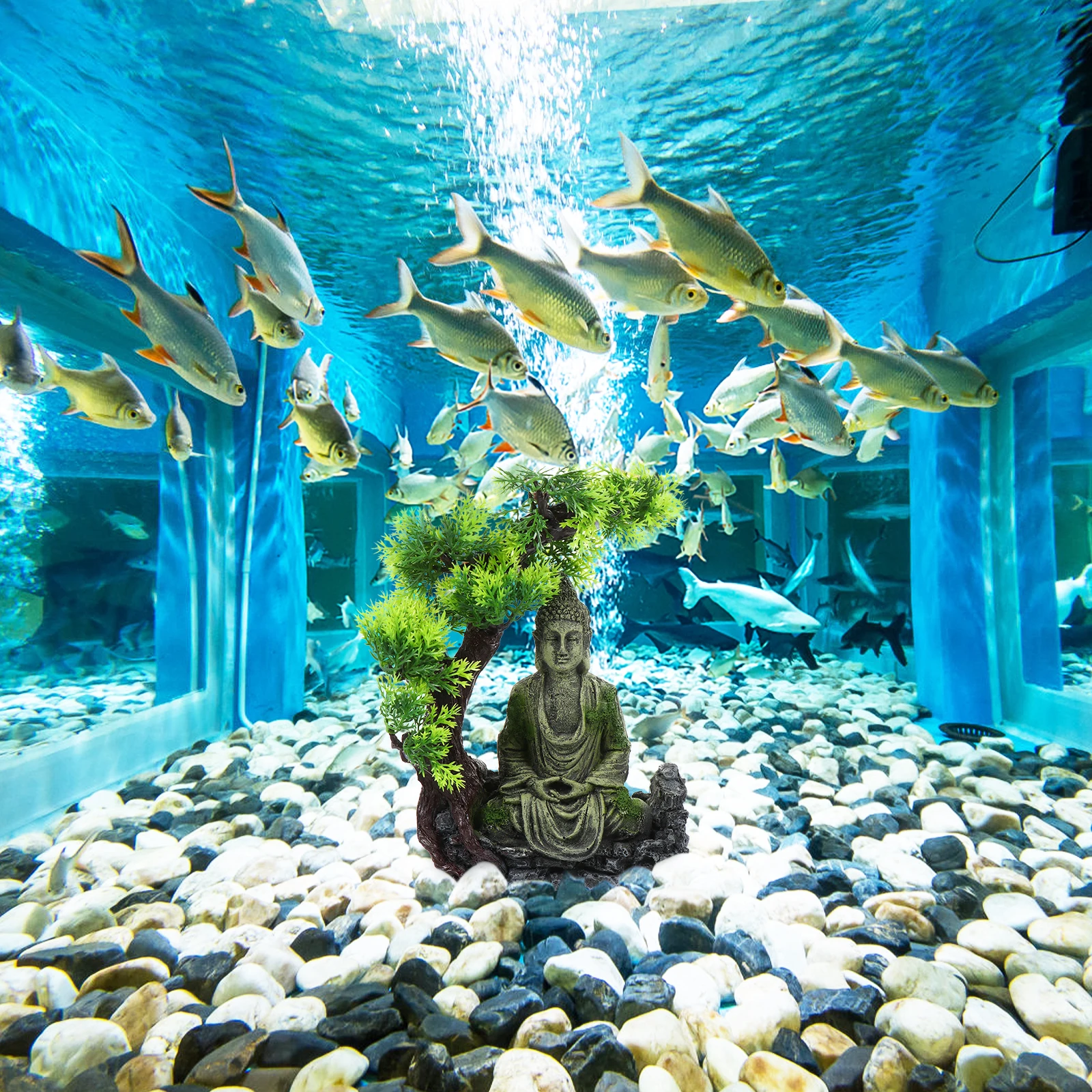 

Aquarium Zen Figure Fish Tank Ornament Resin Buddha Sitting Statue Decor for Comfortable Pet Environment Landscape