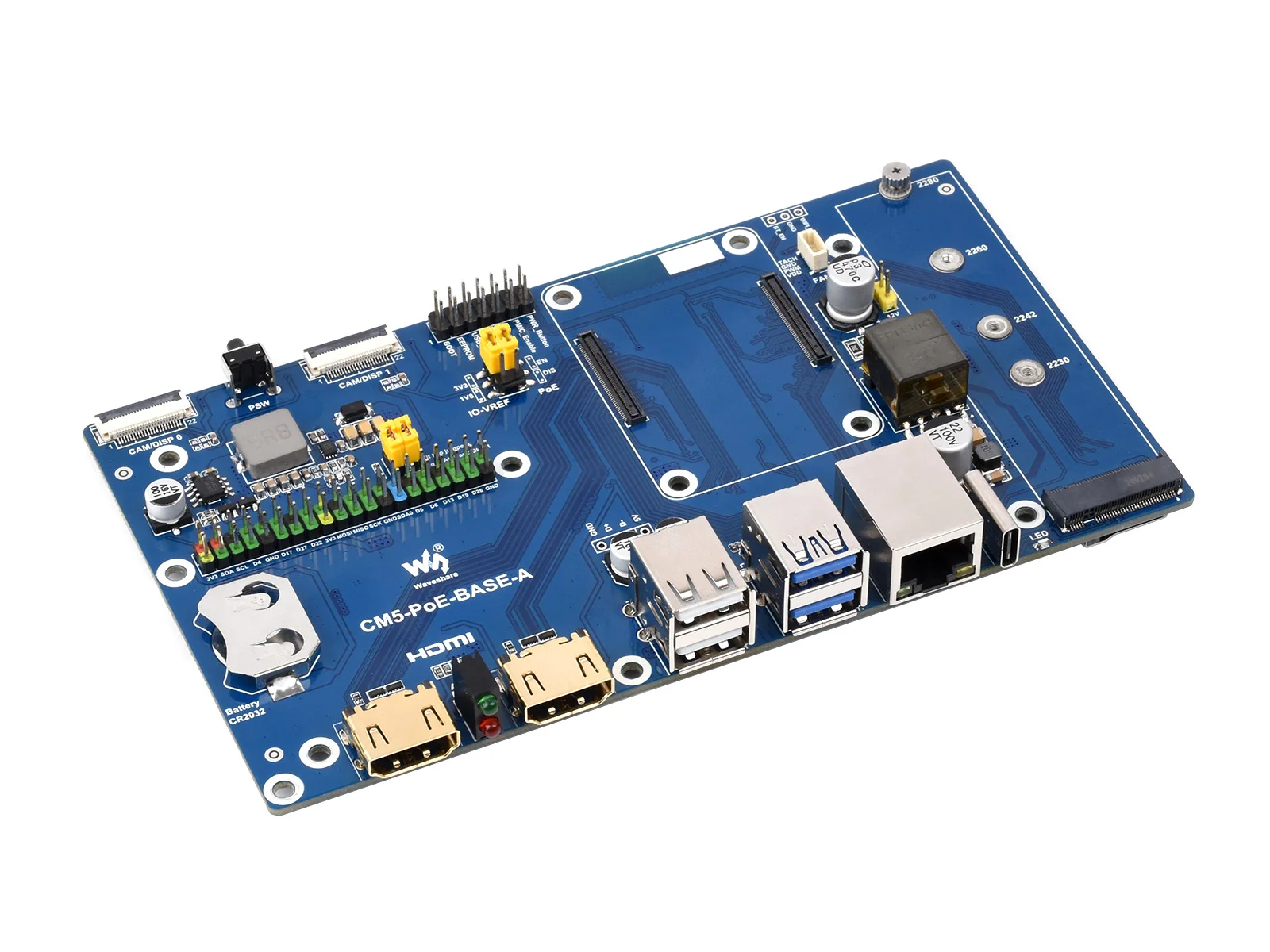 Waveshare Raspberry Pi Compute Module 5 IO Board With PoE Feature, For All Variants Of CM5