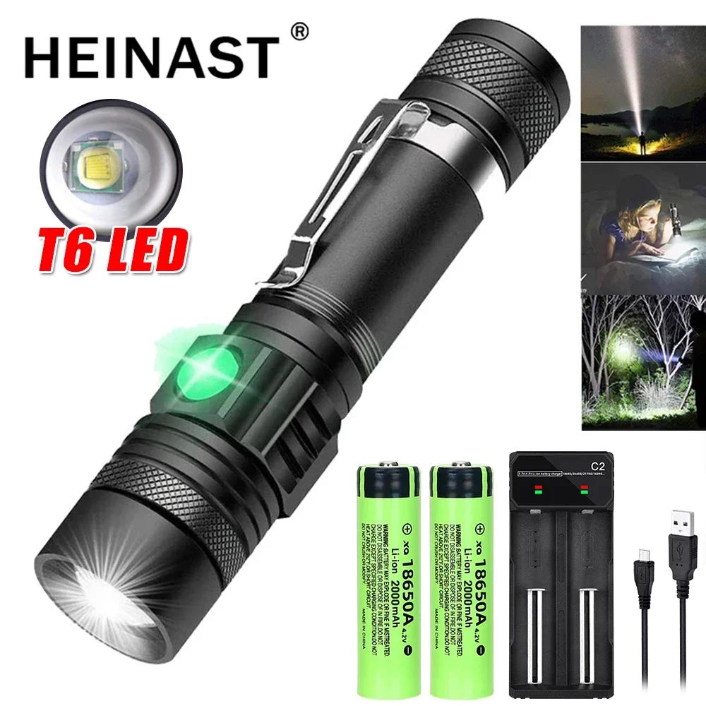 

LED Flashlight T6 Strong Light Long-Distance USB Charging 18650 Lithium Battery Telescopic Zoom Outdoor Emergency Searchlight