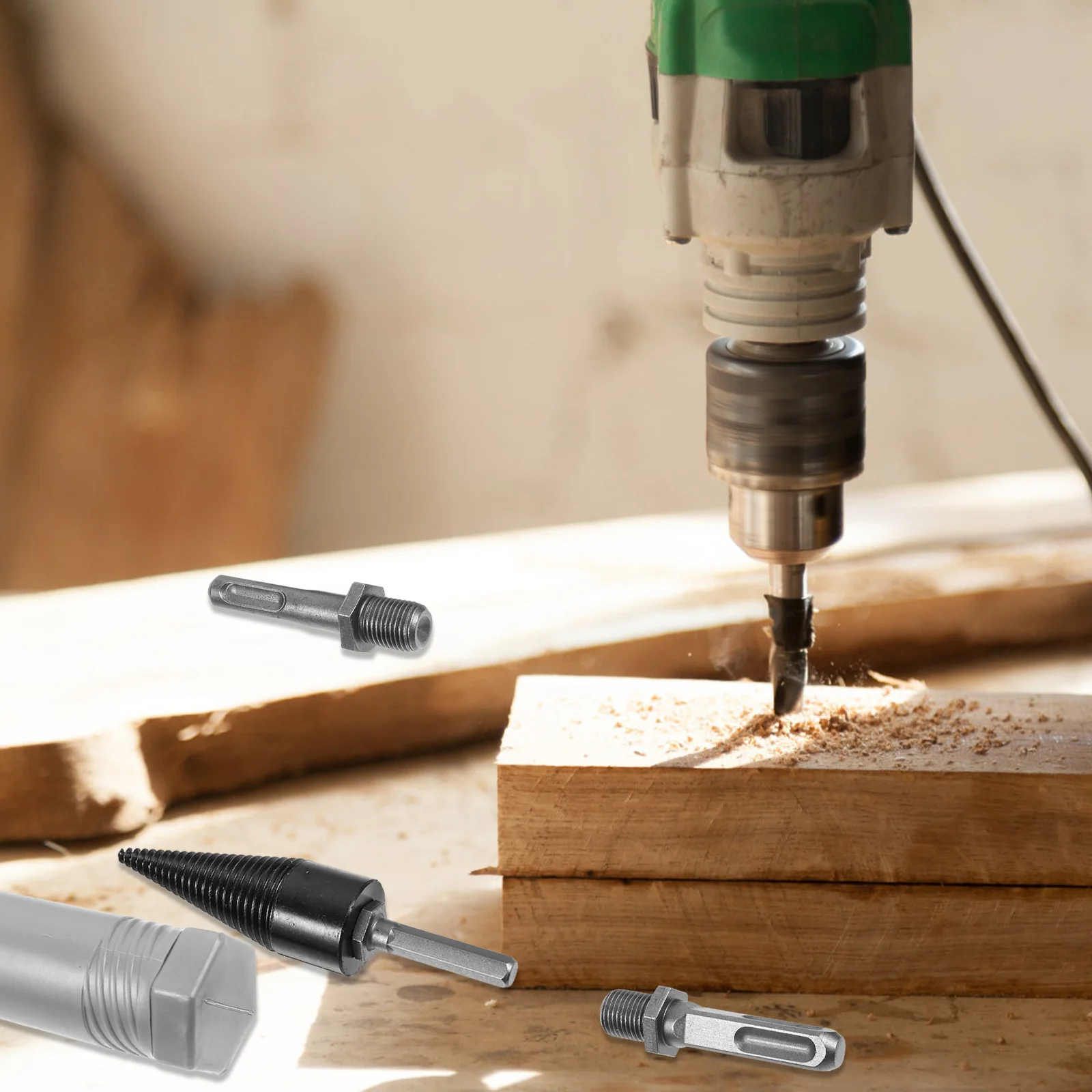 

4Pcs Woodworking Drill Bit Splitting Wood Cone Drill High Efficiency Anti-Skid Groove Firewood Splitter Tool Woodworking Tool