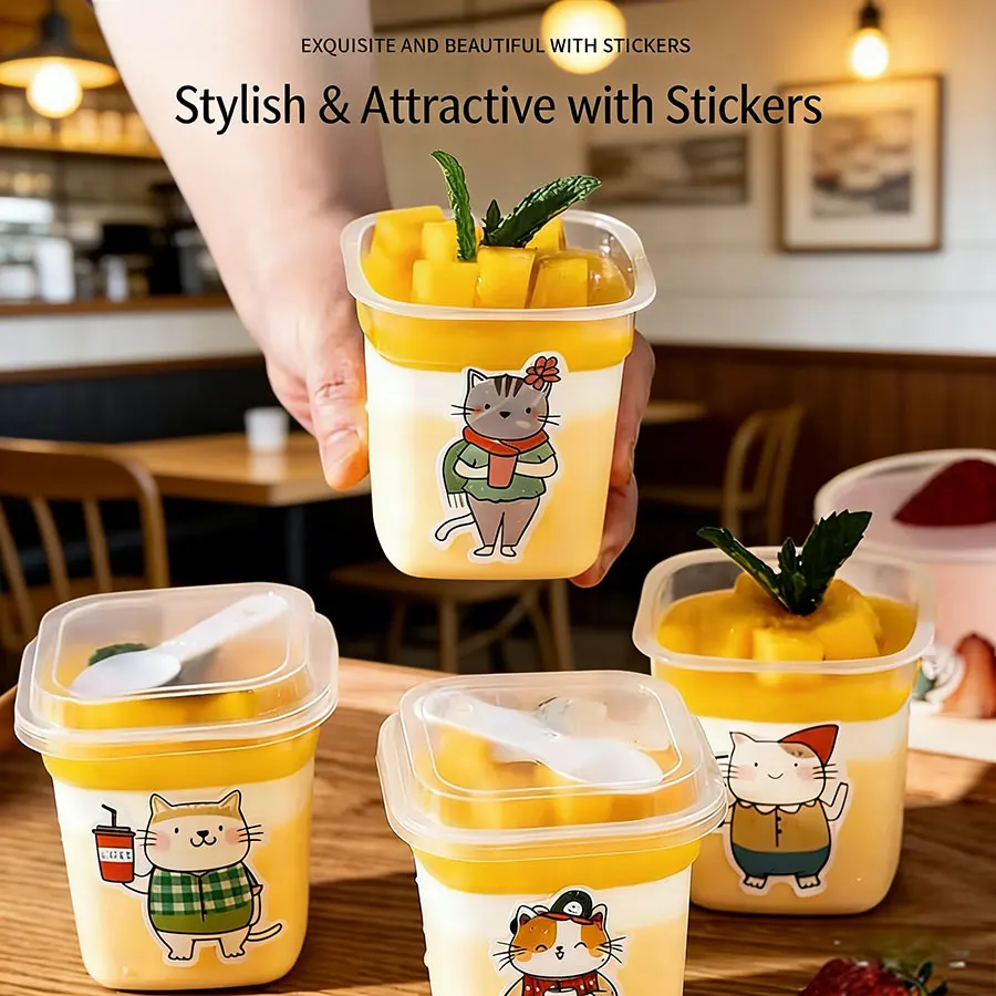 Tazas de postre con tapa desechables: tazas de doble capa para pudín de leche, gelatina, gelatina de leche de coco, yogur, mousse y asuntos