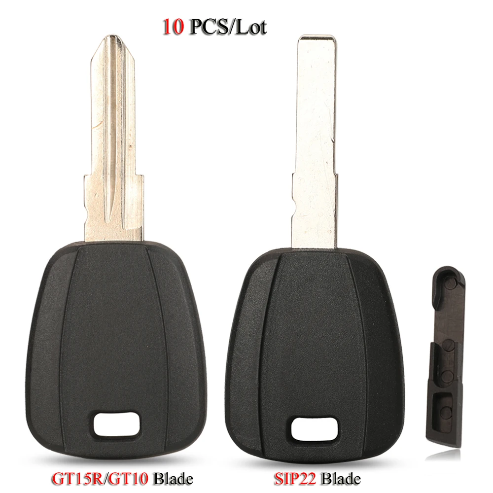 jingyuqin 10PCS/Lot Remote Ignition Car Key Shell For Fiat 500 Ducato With SIP22 GT10 GT15R Blade Transponder Key Shell No Chip