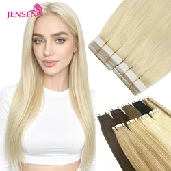 JENSFN Tape In Hair Extensions 100% Real Human Hair Remy Natural Brown blonde 613 Straight PU Skin Weft Tape Ins for Salon