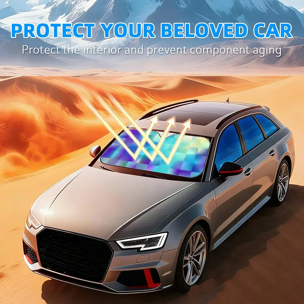 Blurred Squares Sun Visor Reusable Aluminum Foil Windshield UV Protection Heat Insulation Cover Foldable Sun Visor Shade
