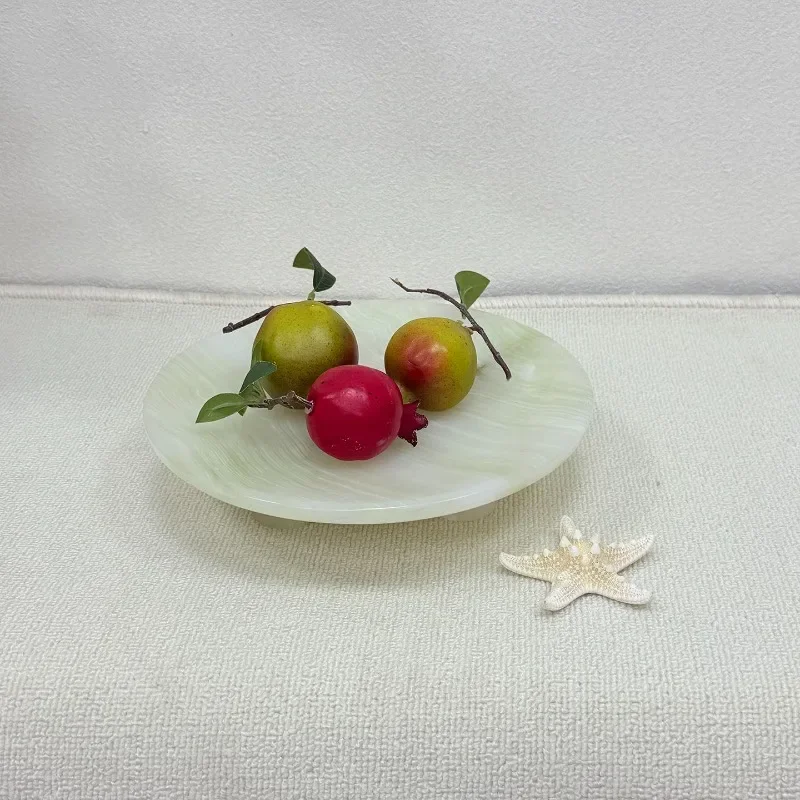 Luxury Natural Jade Stone Fruit Bowl Modern Minimalist Decorative Tray For Villa Hotel Model Home Dining Table Jewelry Organizer