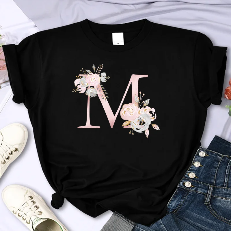 Luxury Letter Flower For Women\'s High-Quality Summer Printing T-shirt 100% Cotton Casual Oversized Y2k Personality Sleeve O-neck