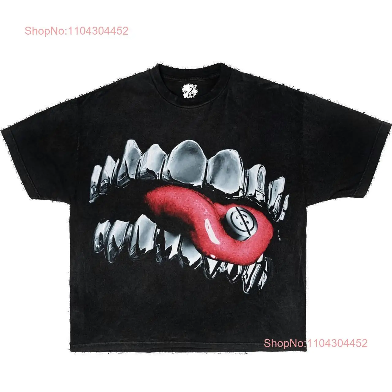 Grillz Unhappy Tablet Garment Dyed Boxy T Shirt Black Opium y2k fashion streetwear unisex men women cotton crew neck vintage