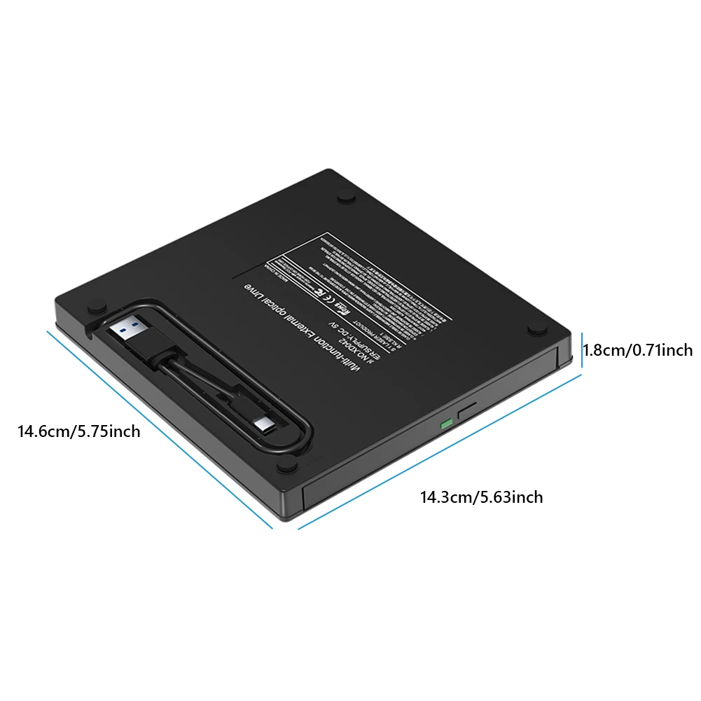 Unidade externa de cd/dvd 7 em 1, leitor de cd/dvd, gravador com 2 portas usb/tipo-c, usb 3.0 para laptop, desktop