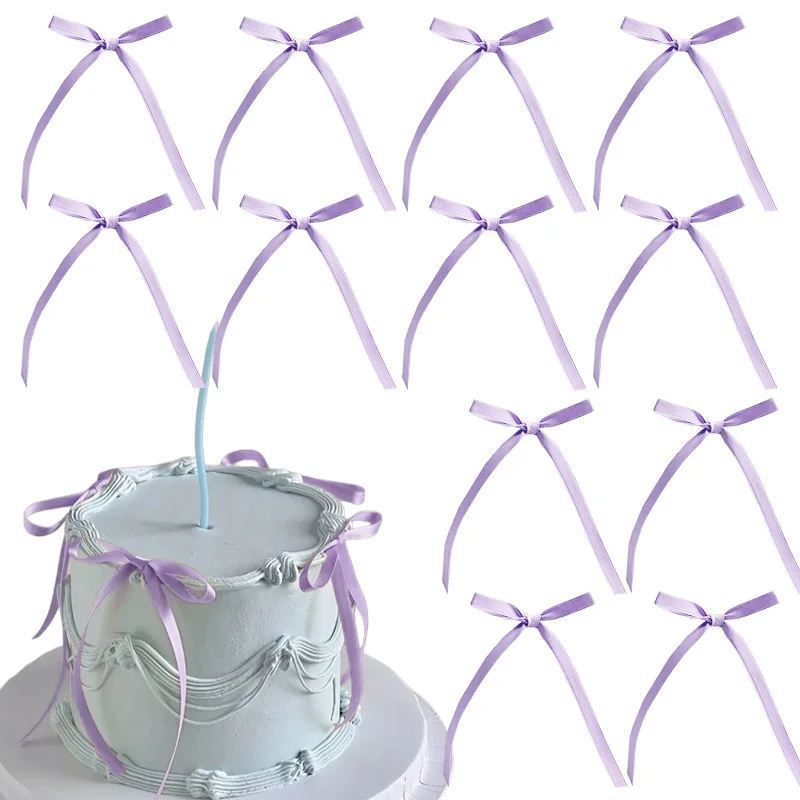 20 Stück Kuchen-Dekorationen mit Schleife, rosa Schleife, Band, Kuchendeckel für Geburtstag, Hochzeit, Kuchendekoration und Zubehör – Detail 12