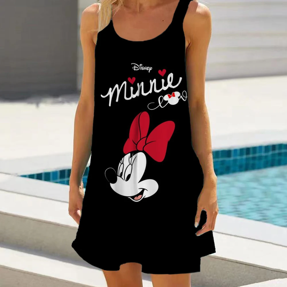 2024 New Fashion Summer Mickey Mouse A-Line Women O-neck Sleeveles Beach Casual Loose Party Mini Vestidos dress for women