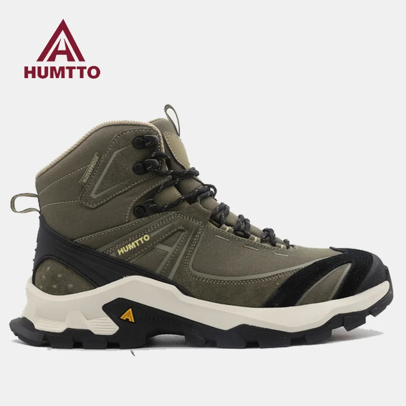 HUMTTO Cowhide Hiking shoes Men waterproof hunting Boots Tactical Desert Combat travel Boots trekking non-slip walking Sneakers
