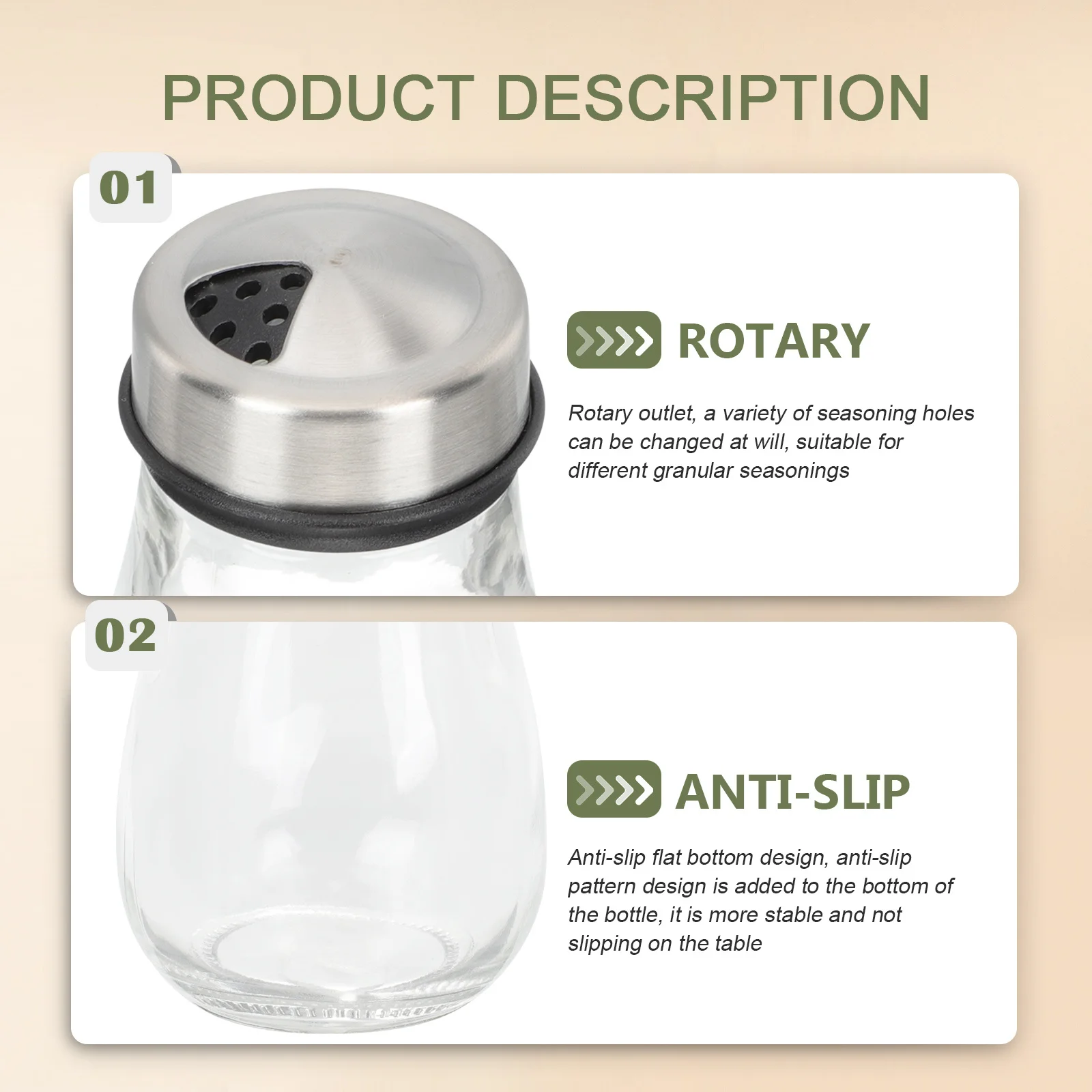 

2Pcs Salt Pepper Shakers Multipurpose Condiment Bottles Portable Spice Jars Easy to Clean Reusable Useful for Home Outdoor Use