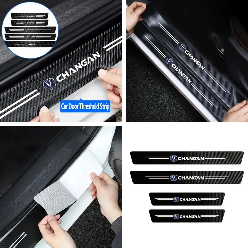 Prevent Scratches Auto Door Threshold Water-Proof Guard Tape Carbon Decal 4 Pack for Changan Alsvin Eado CX20 CS15 UNI-V