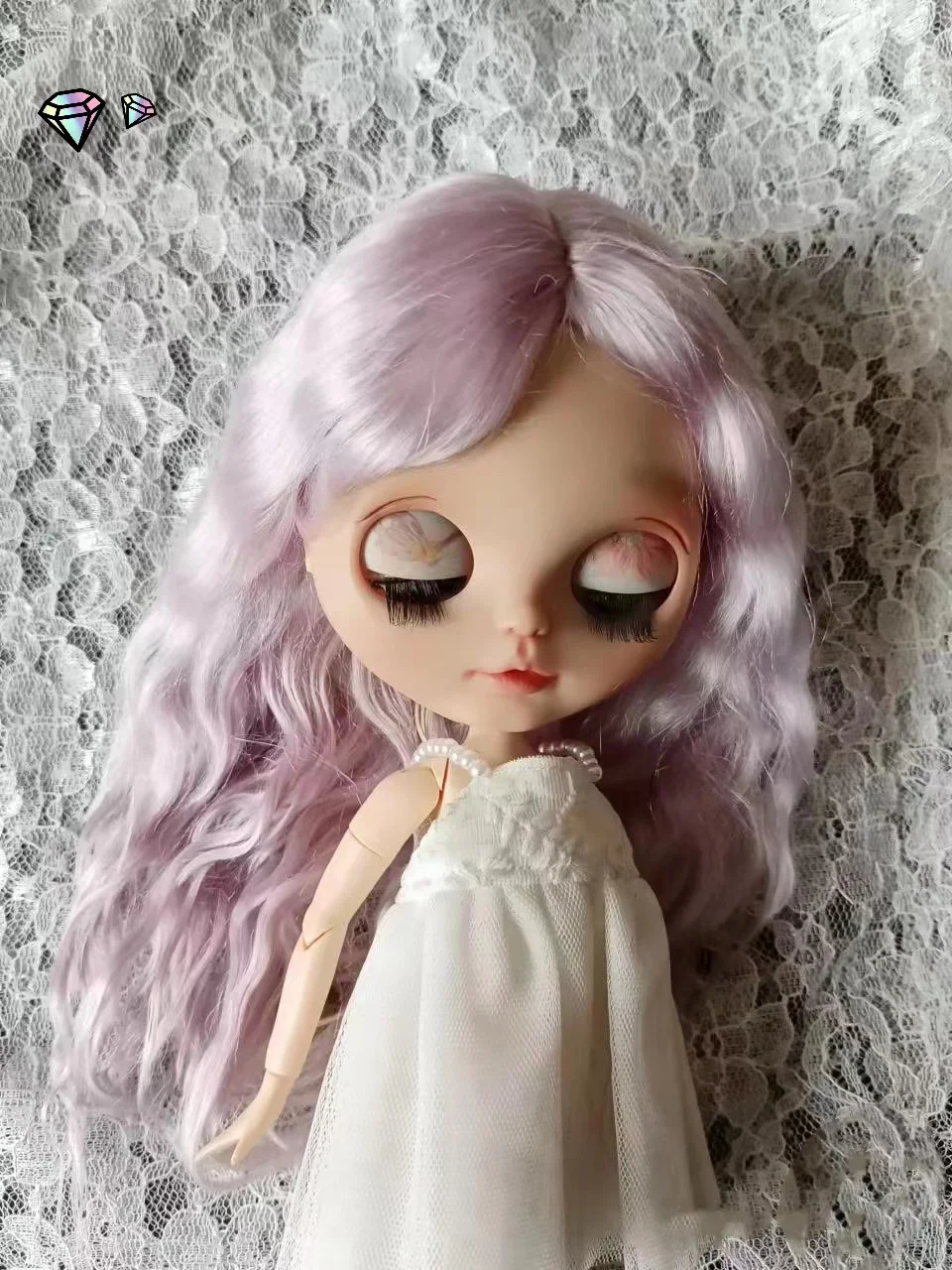 BJD Blythe wig Russia Mohair Light Pink Purple Waves roll Fit 9-10inch head circumference Qbaby