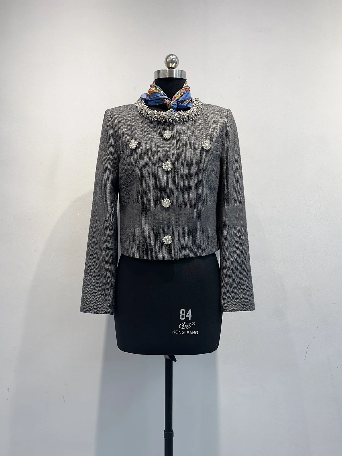 Early Spring Light Luxury Wool-Blend Diamond Herringbone Coat