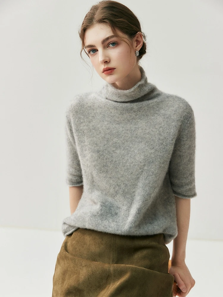 

Женский свитер из 100% кашемира с высоким воротником, рукавом до локтя, пуловер для офиса, весна-осень-зима, элегантный кашемировый трикотаж, удобные топы