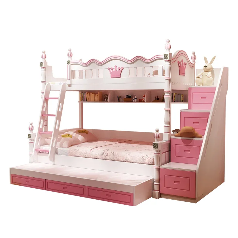 High and low beds, two-story children's beds, girls' princess beds, solid wood bunk beds