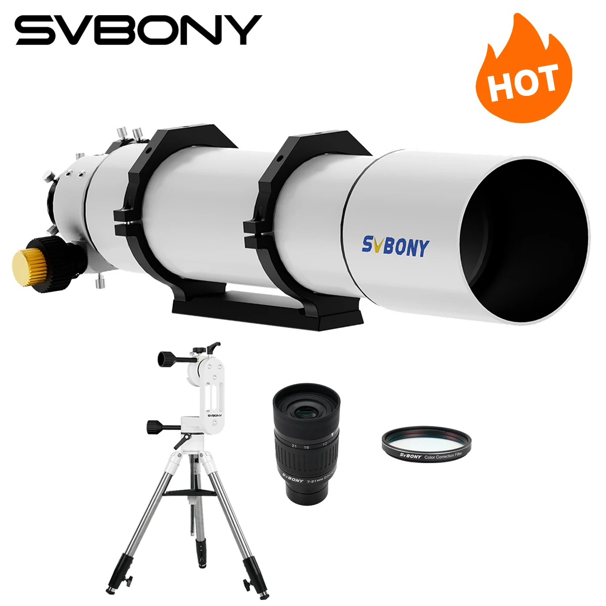 Conjunto de Telescópio Astronômico Svbony SV48P 102mm para Observação Visual, SV225 MINI, SV225T, Filtro de 2", Ocular Zoom SV135