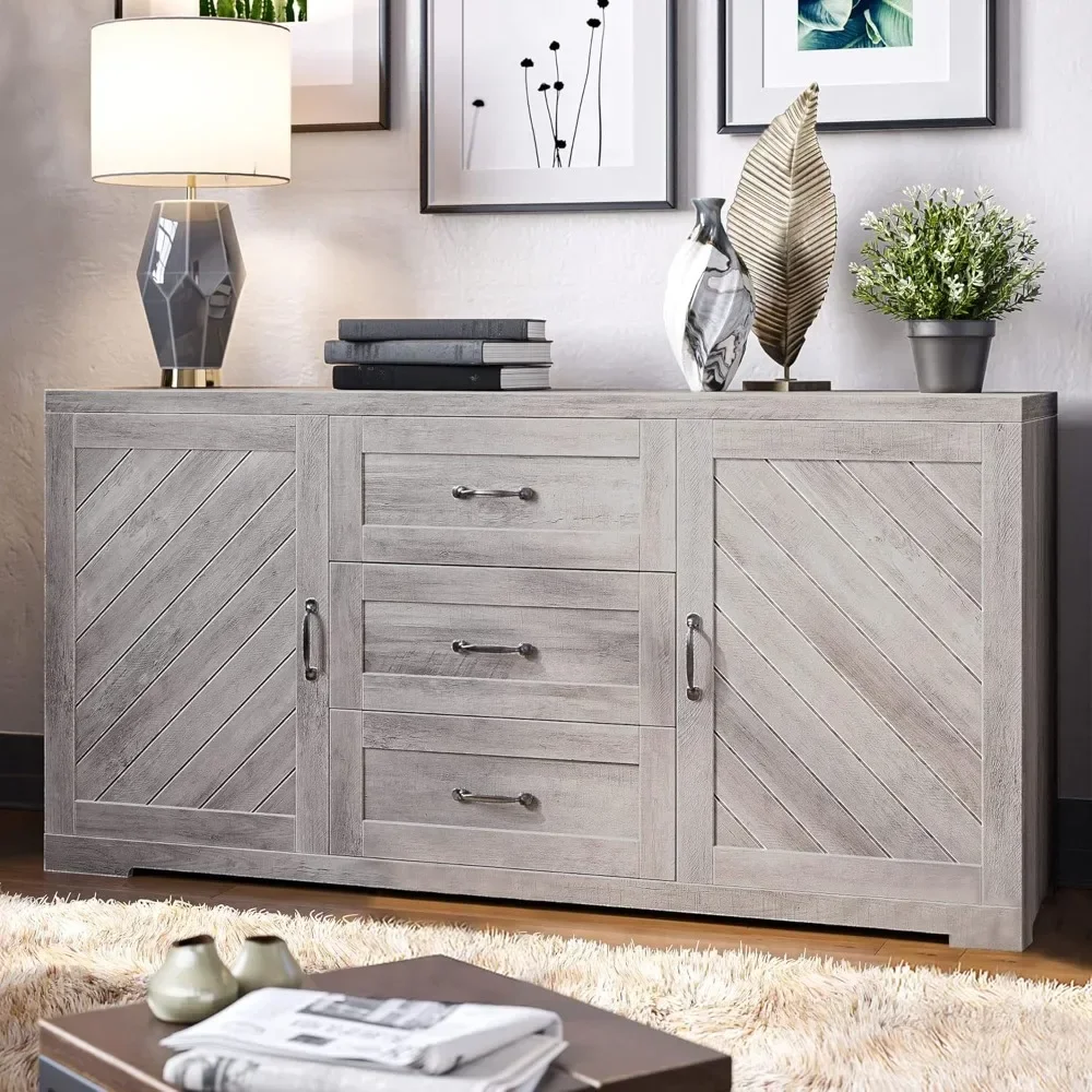 Sideboards with Three Drawers & Four Shelves, Holds Up To 70lbs, Console Table or Buffet, 60 Inch Sideboards