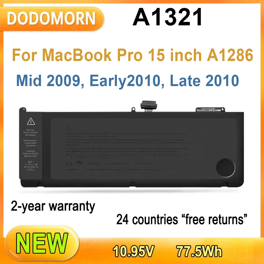 Batería para portátil MacBook Pro de 15,4 pulgadas, 2,53 GHz/2,66 GHz/2,8 GHz/3,06 GHz Core 2 Duo/2,4 GHz Core i5/2,8 GHz Core i7, 77,5 Wh