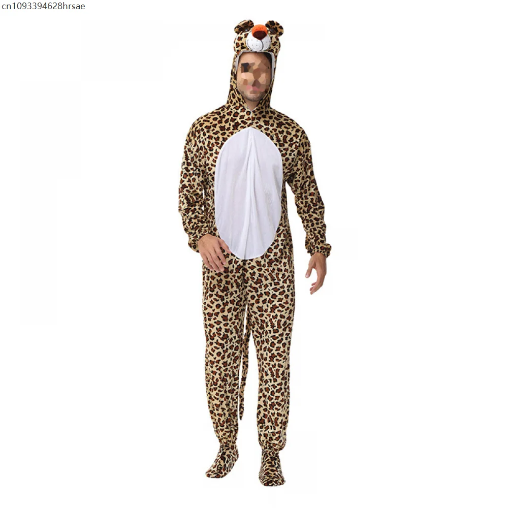 동물 표범 곰 점프 슈트 Onesies 여성과 남성을위한 원피스 잠옷 할로윈 파티 카니발 표범 코스프레 의상