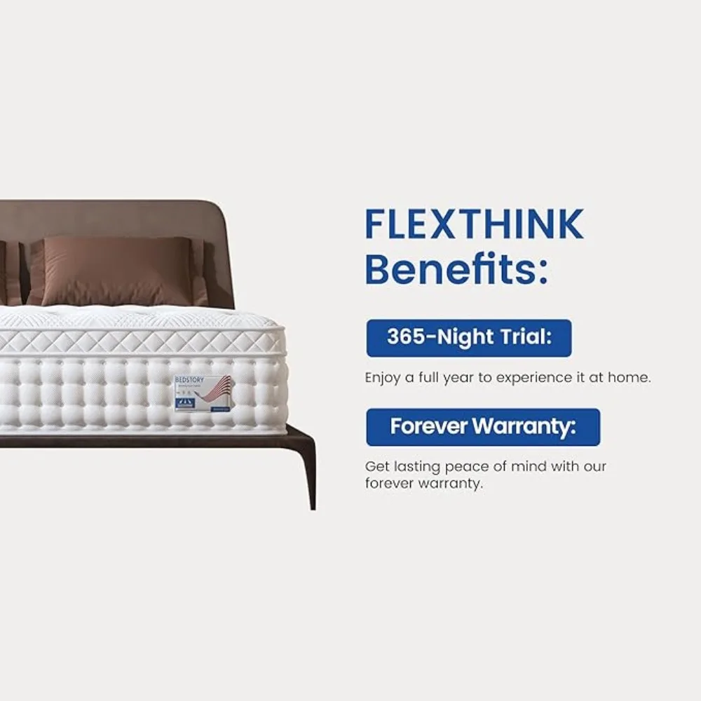 14 Inch Plush Comfort Memory Foam Hybrid Mattress King Size, Fiberglass Free Pocket Spring Bed Mattress in a Box