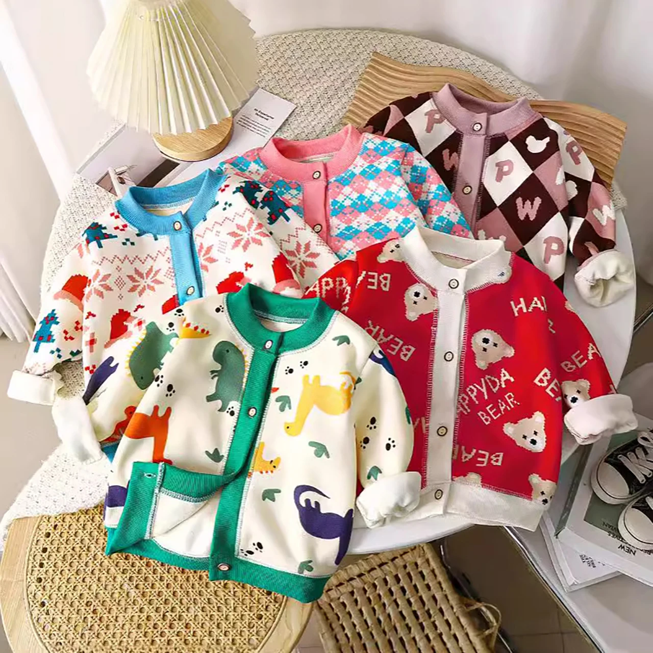 

Autumn Winter Baby Knit Cardigan Sweater Cute Cartoon Kids Long Sleeved Tops Clothes Children Jacket 1-5Year Boy Girls Warm Coat
