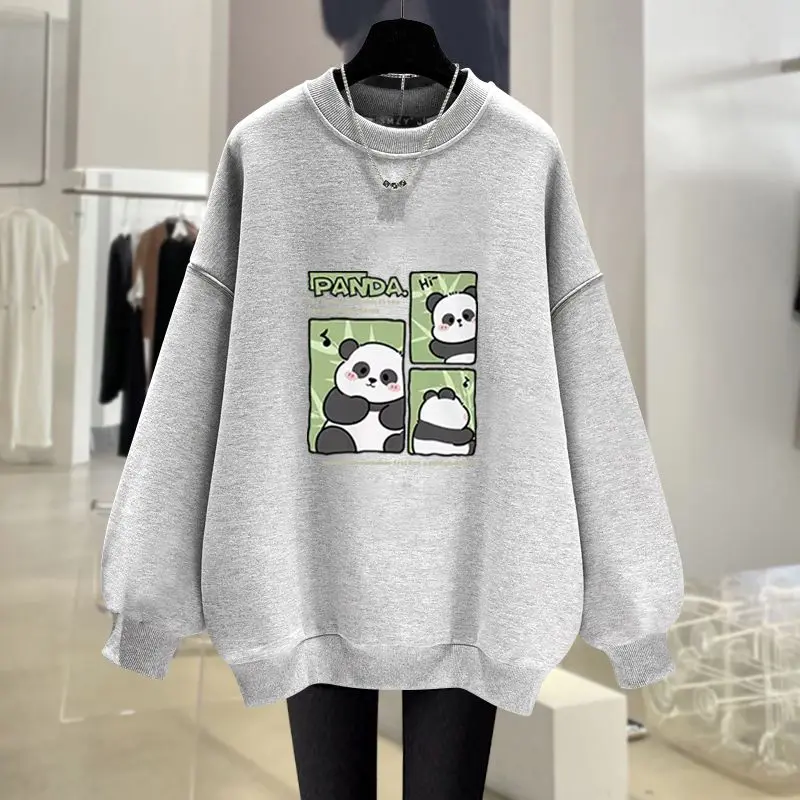 Autumn Women Clothing Fashion Y2K Cartoon Printed Sweatshirts O-neck Loose Casual Top Pullovers Vintage Simplicity Cozy Hoodies