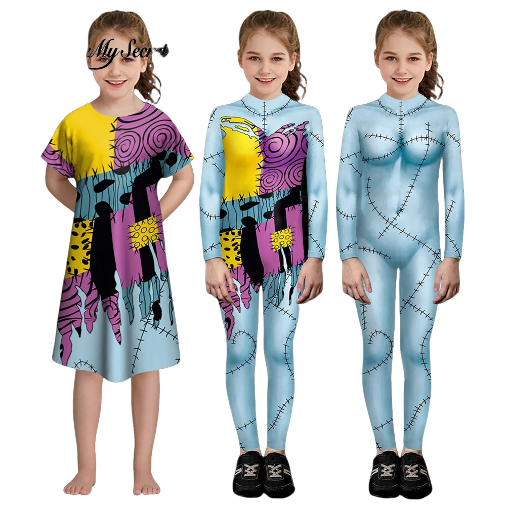 

Косплей костюм «Кошмар перед Рождеством Салли» для девочек, карнавальные боди с принтом Салли на Хэллоуин, нарядное платье