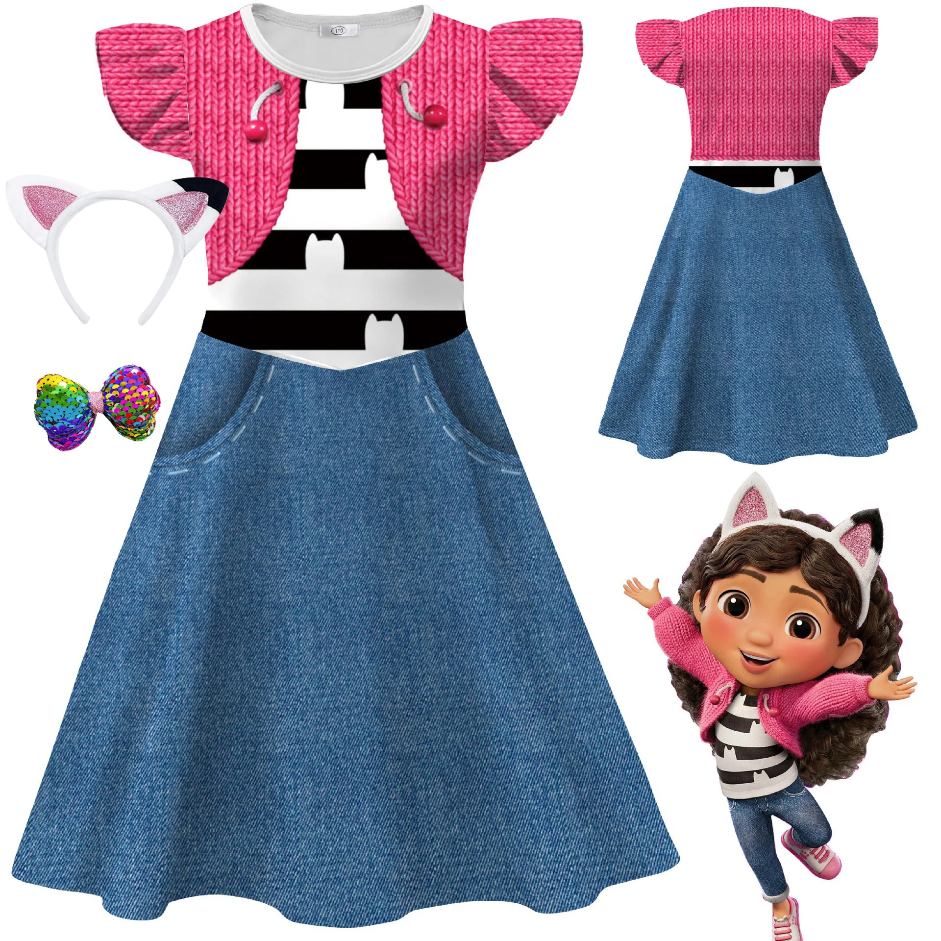 Ropa de Gabby's Dollhouse para niños, vestido de verano de Gabby Cats, conjuntos de vestidos bonitos para niñas pequeñas, vestidos para fiesta de cumpleaños, accesorios para la cabeza