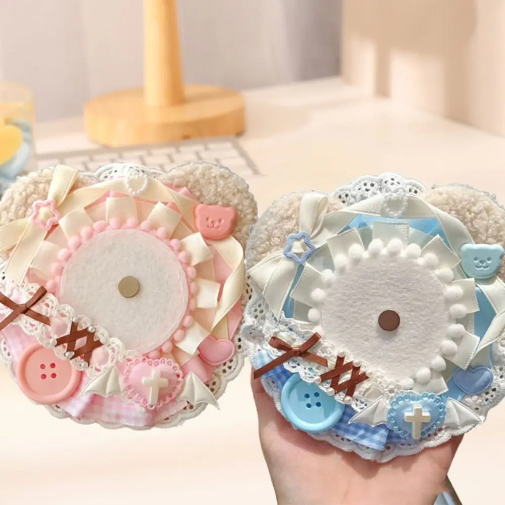 DIY Cute Badge Holder Lacework Cartoon Bear Anime Pins Display Base Luxury Kawaii Badge Decoration Tray Pin Protector